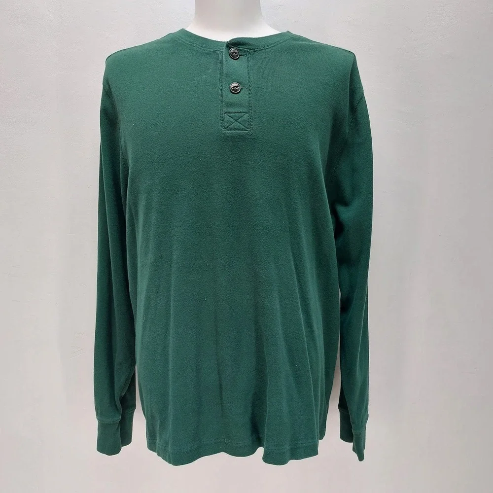 J. Crew Henley Shirt Men's Long Sleeve Cotton XL Green Ribbed Casual Pullover